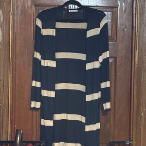 Elegant Navy and Cream Striped Women's Cardigan
